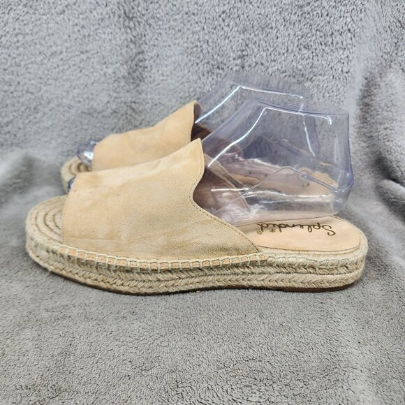 Splendid Shoes Womens 8.5 Tan Suede Leather Espadrille Slip On Slide Sandals - Picture 1 of 12